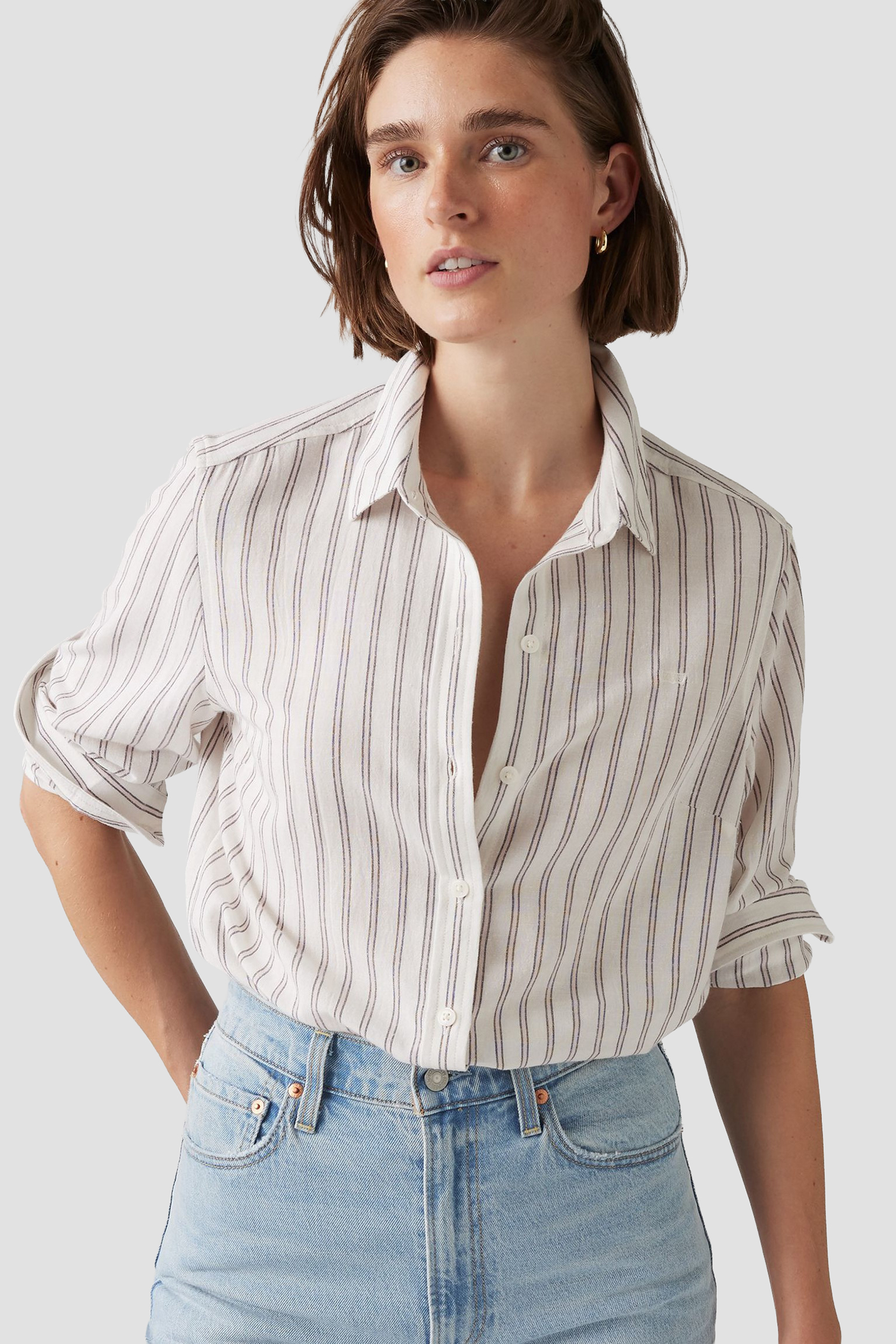 Женская белая блуза в полоску 5