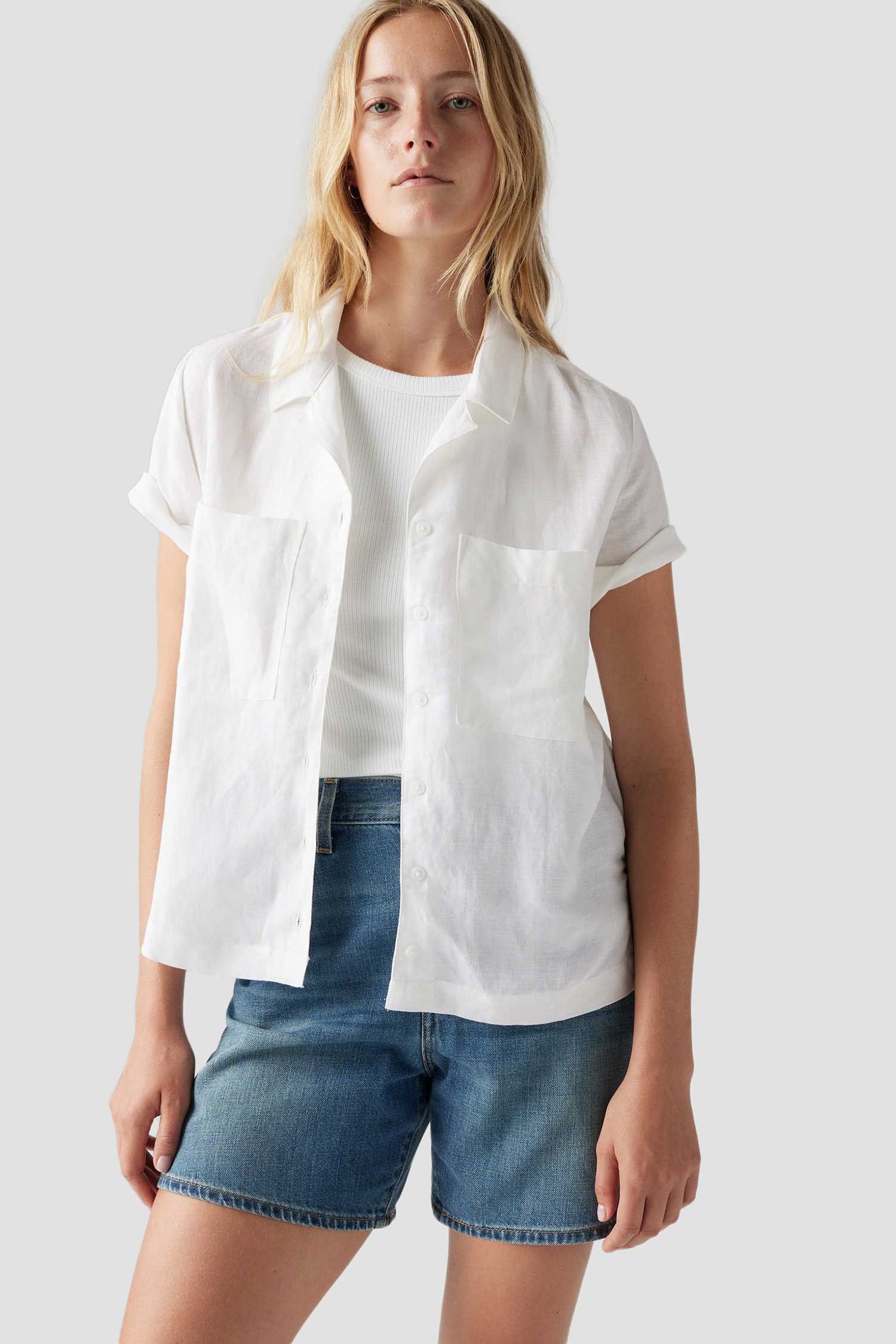 Женская белая льняная рубашка 5