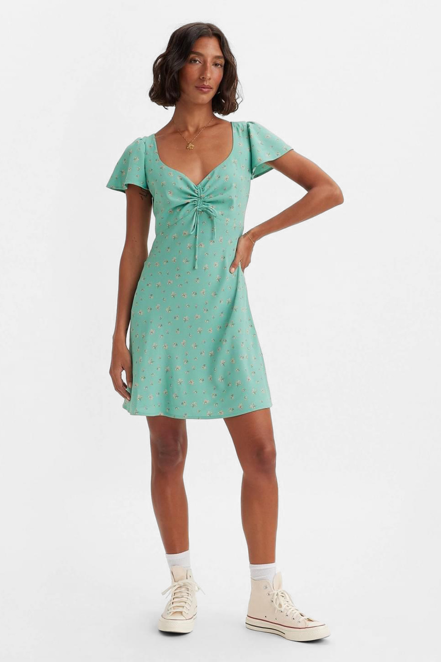 Женское мятное платье с узором 6