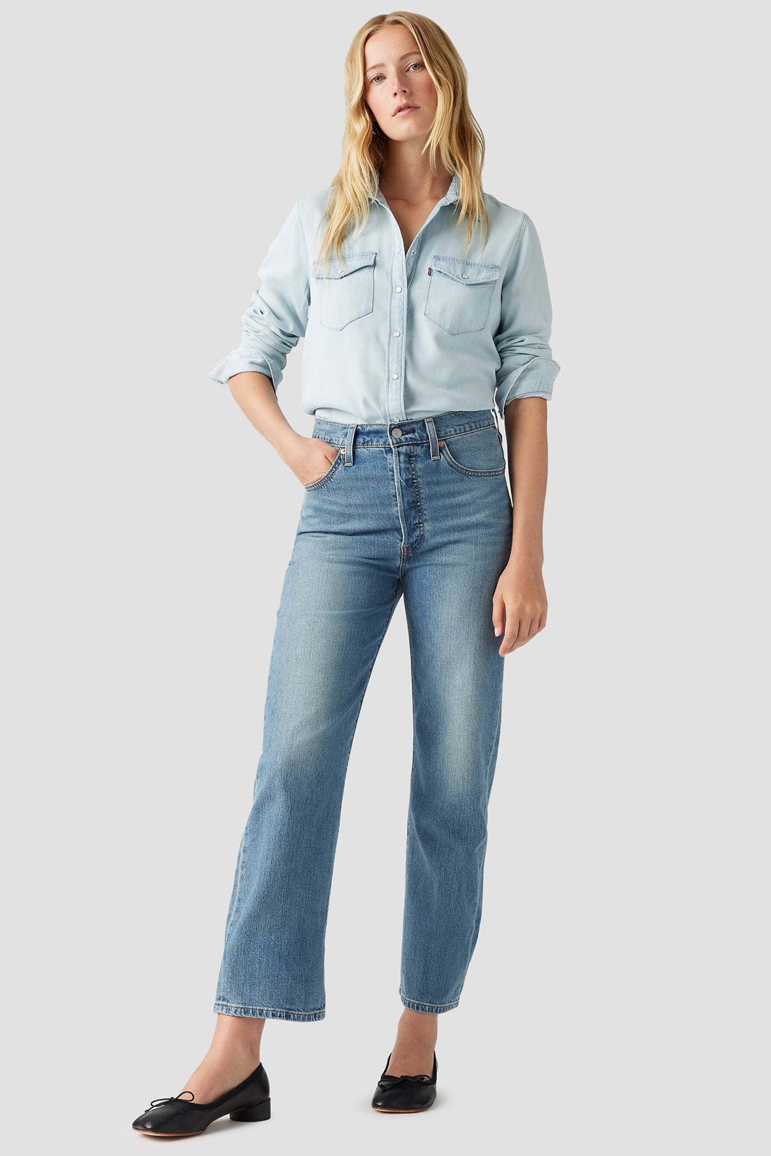 Женские синие джинсы Ribcage Straight Ankle 4