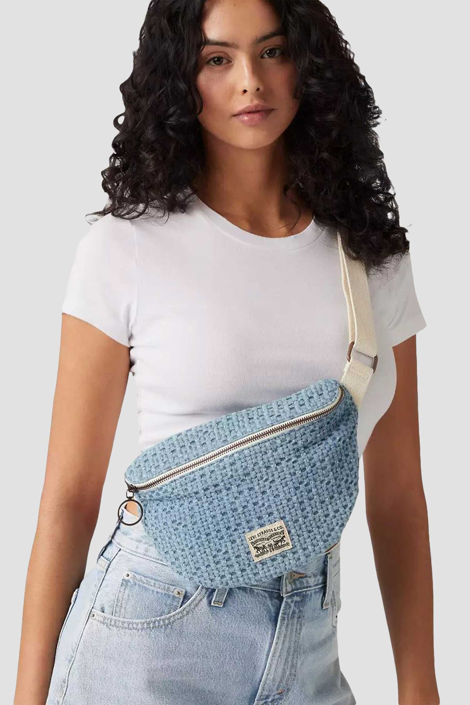 Женская голубая поясная сумка 4