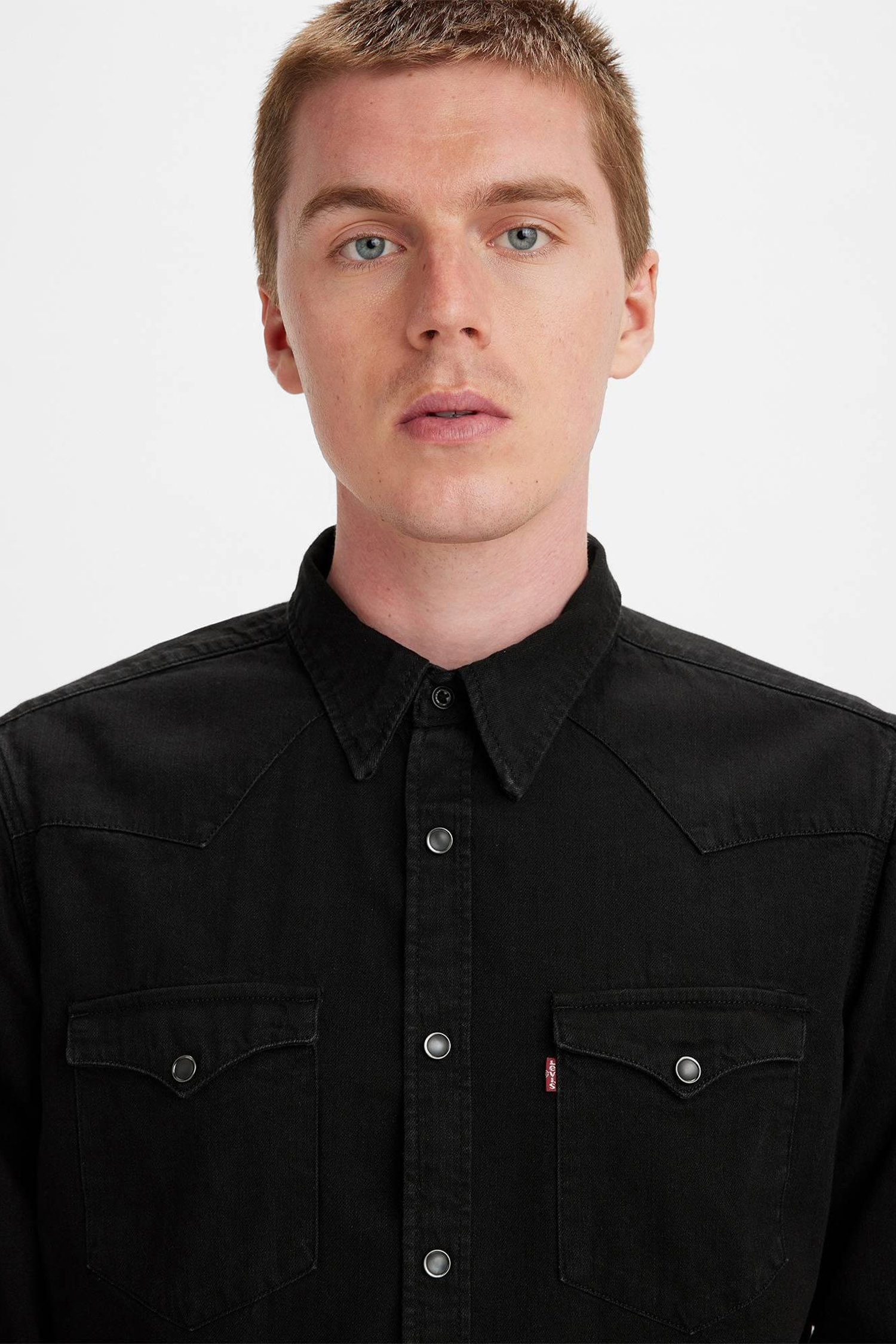 Мужская черная джинсовая рубашка 5