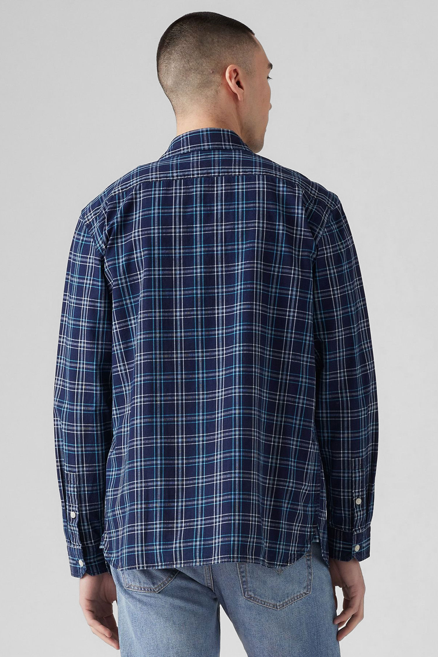 Мужская темно-синяя рубашка в клетку 3