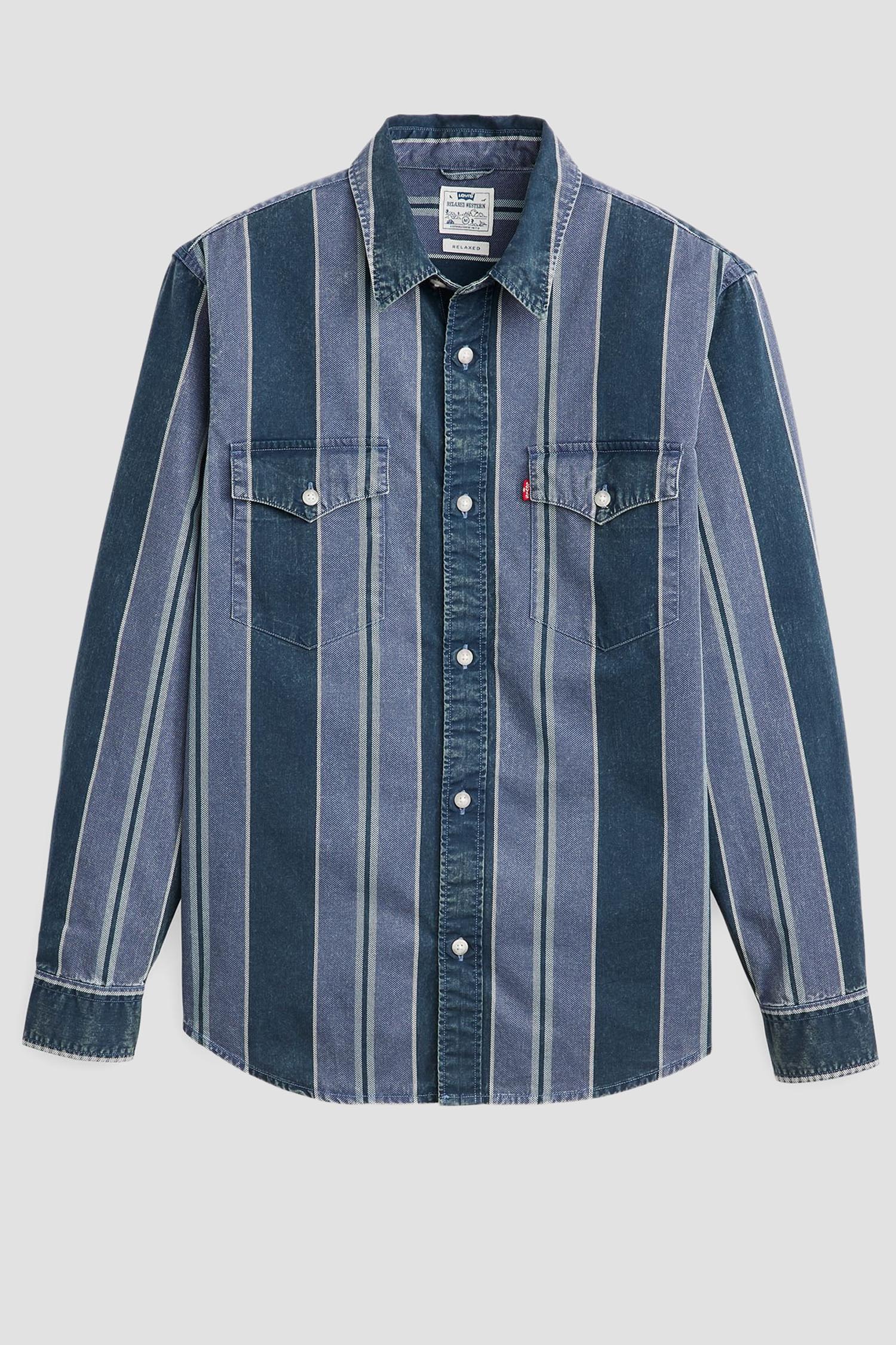 Мужская синяя джинсовая рубашка в полоску 2