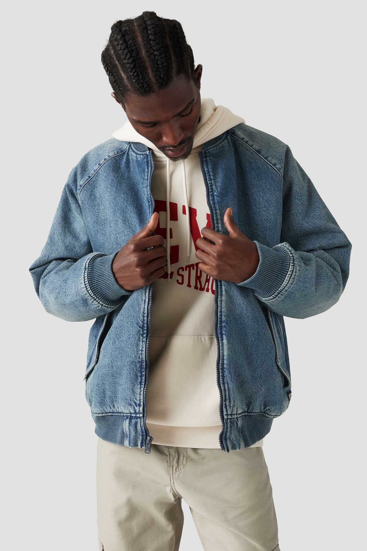 Мужской синий джинсовый бомбер 4