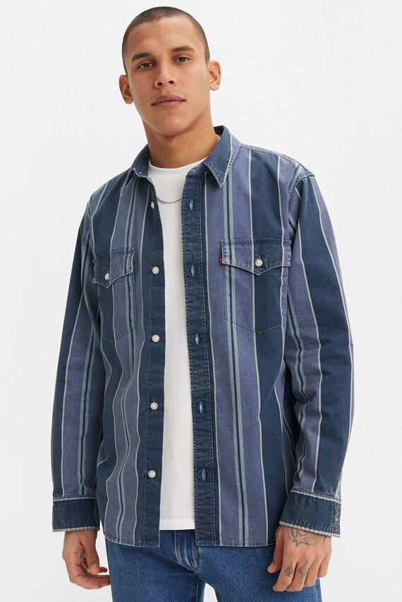 Мужская синяя джинсовая рубашка в полоску Levi's