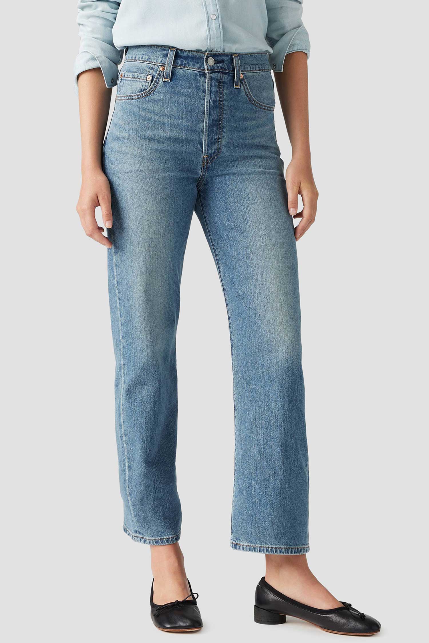 Женские синие джинсы Ribcage Straight Ankle 1