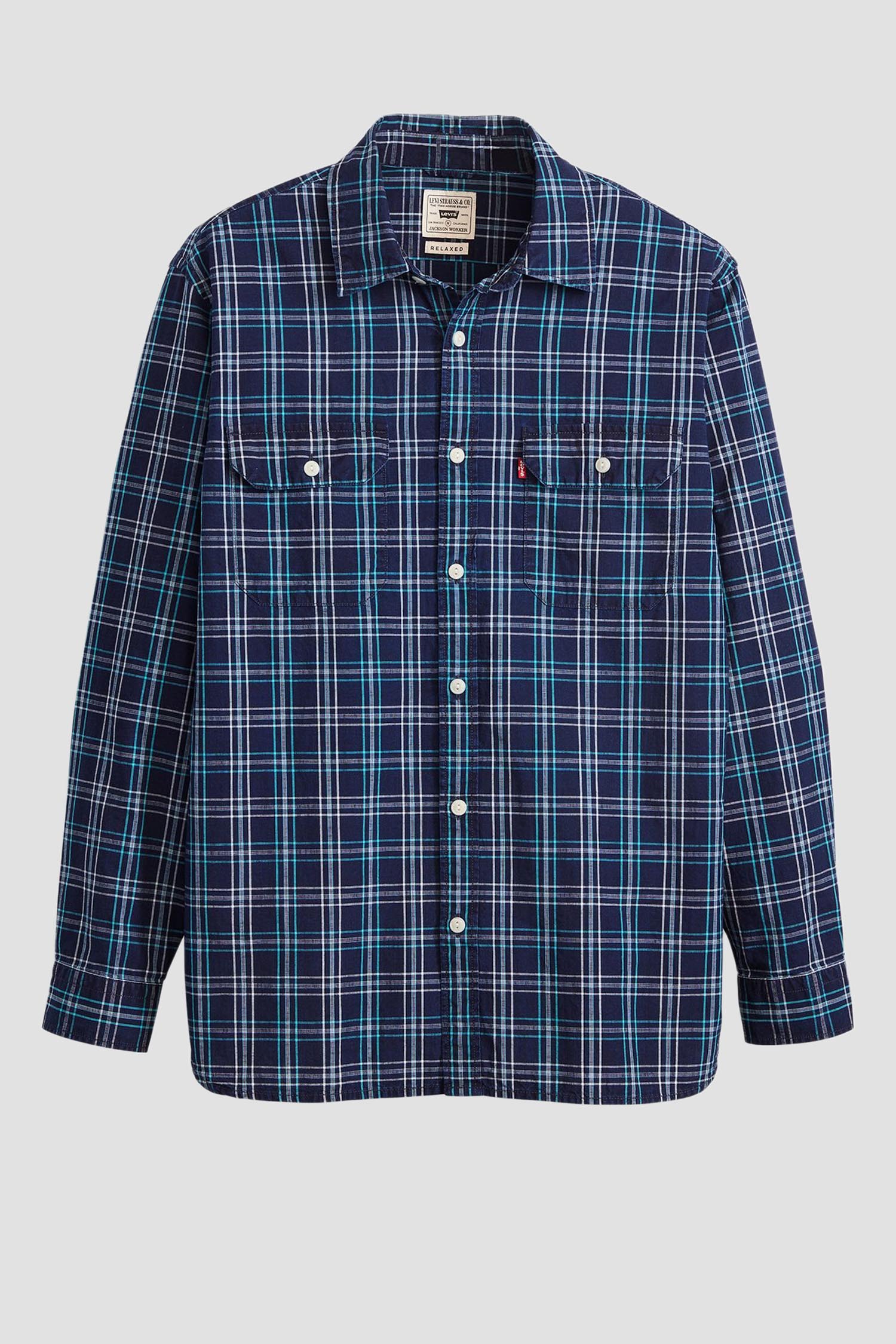 Мужская темно-синяя рубашка в клетку 2