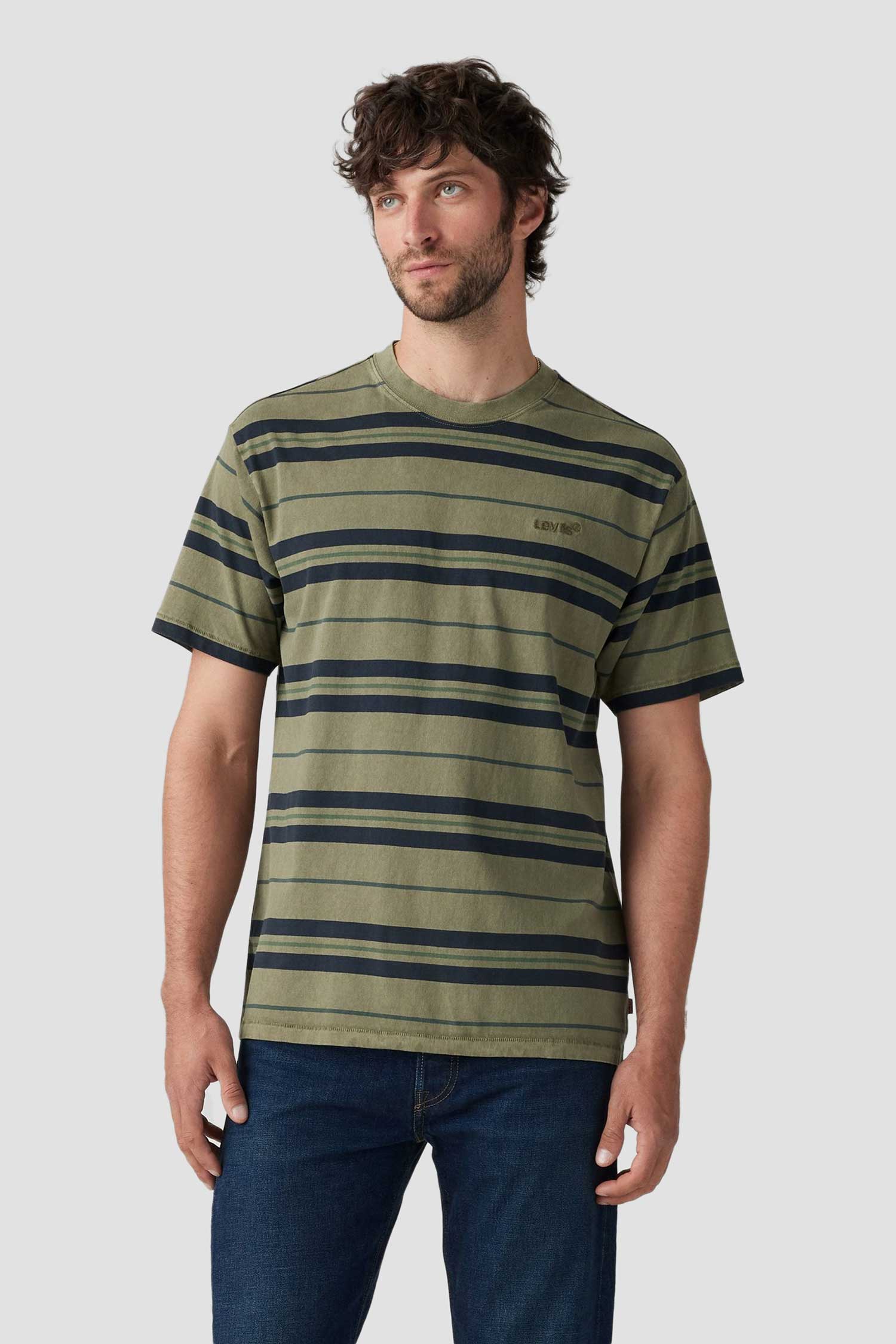 Мужская зеленая футболка в полоску 7