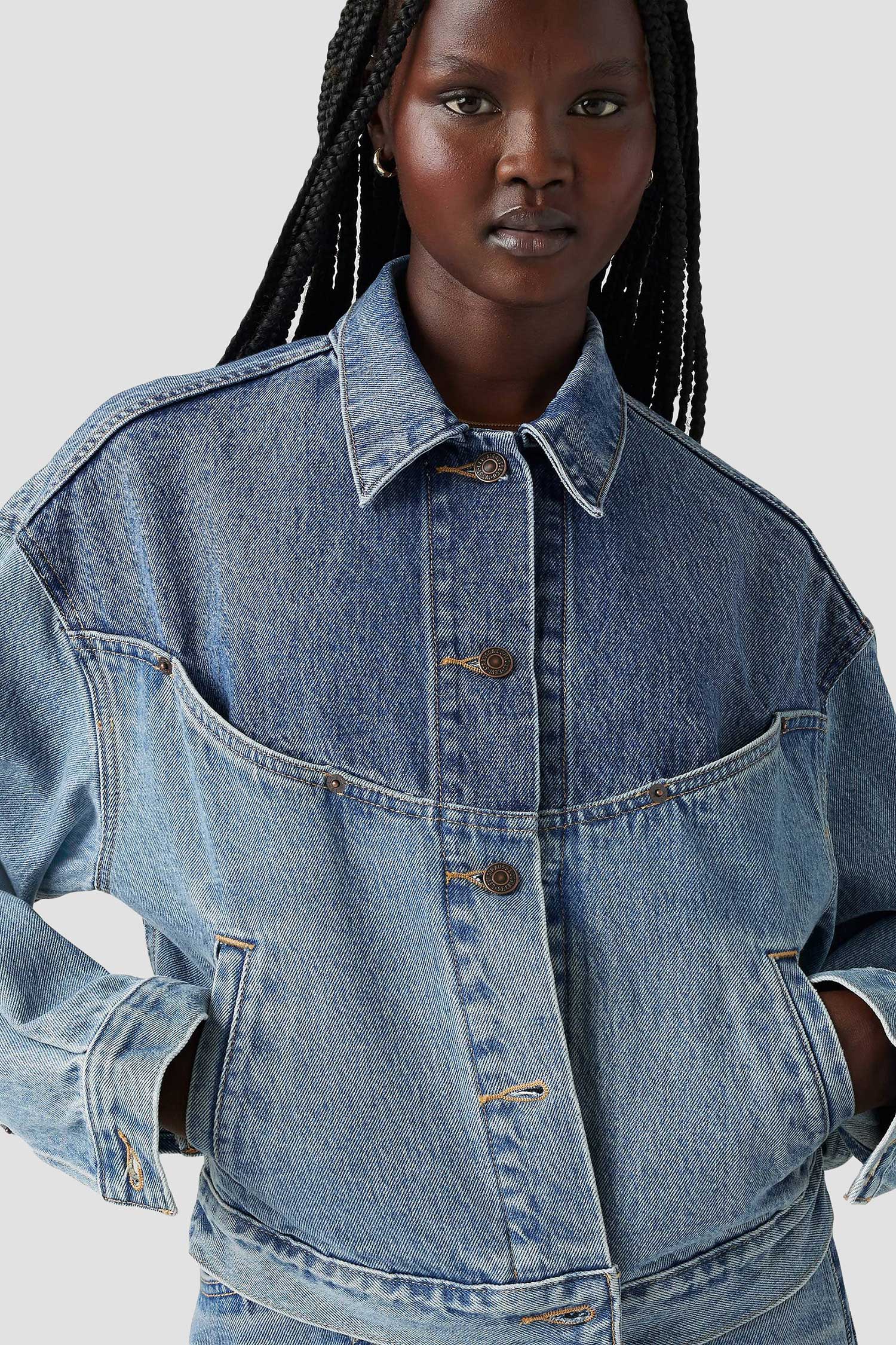 Женская голубая джинсовая куртка 5