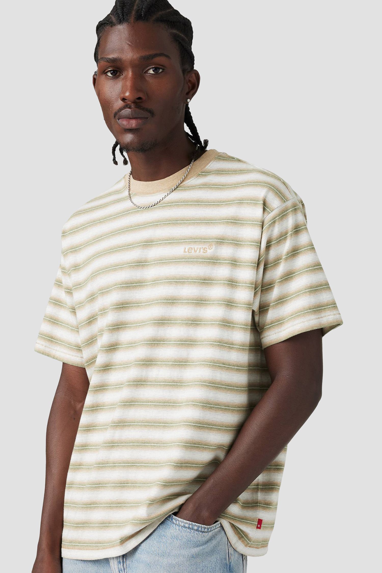 Мужская бежевая футболка в полоску 4