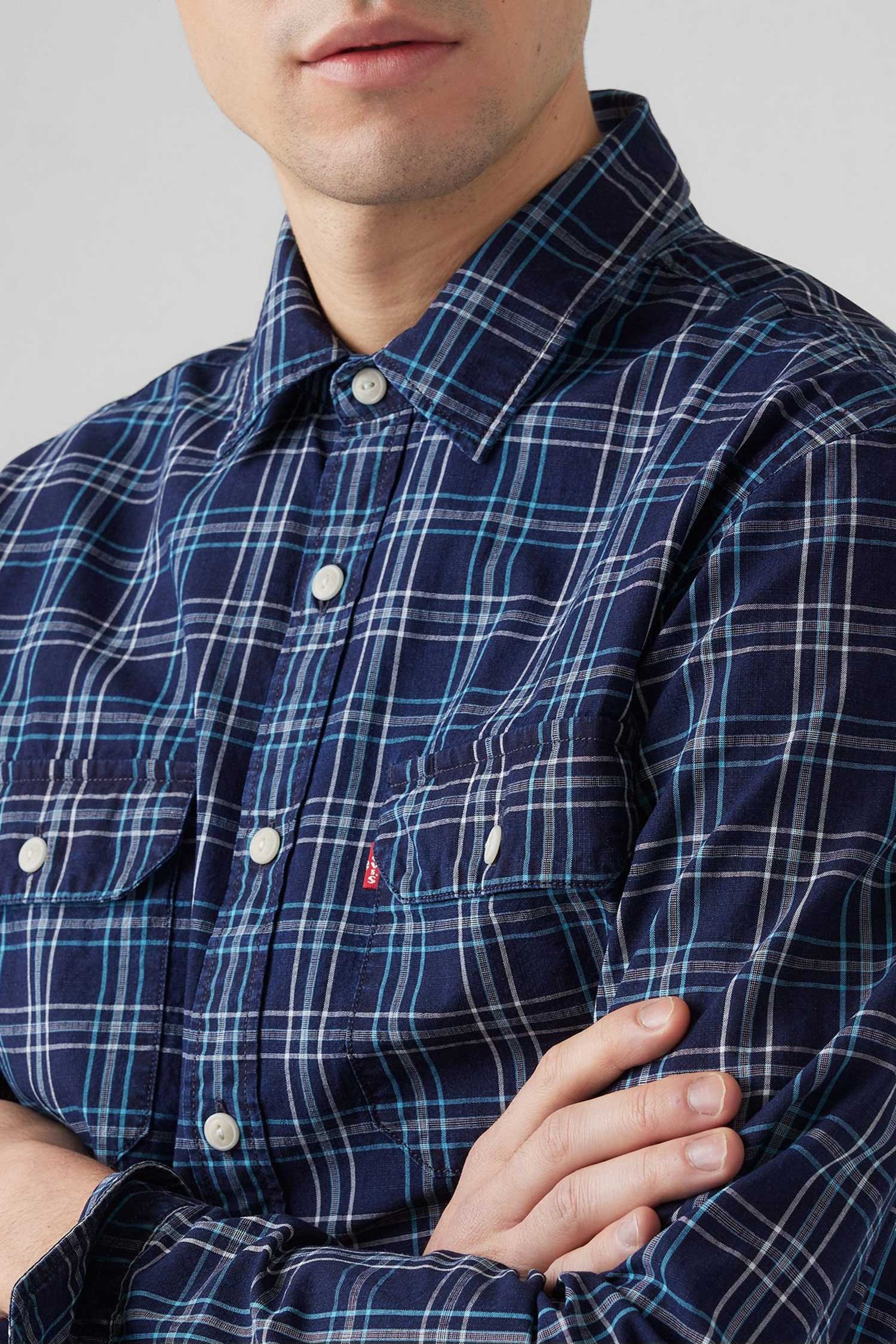 Мужская темно-синяя рубашка в клетку 5
