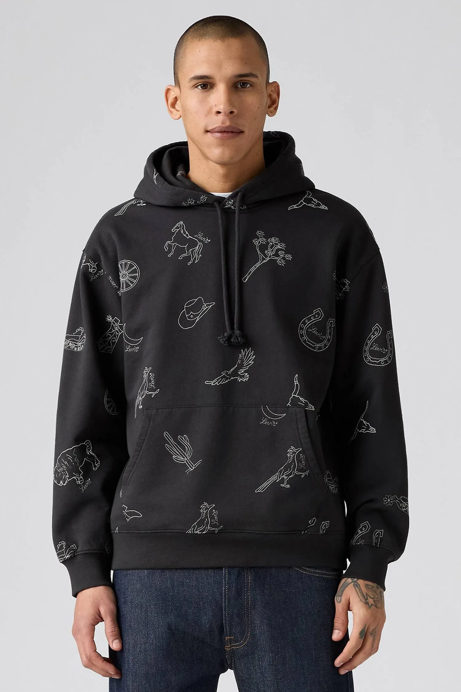 Мужское черное худи с узором 1