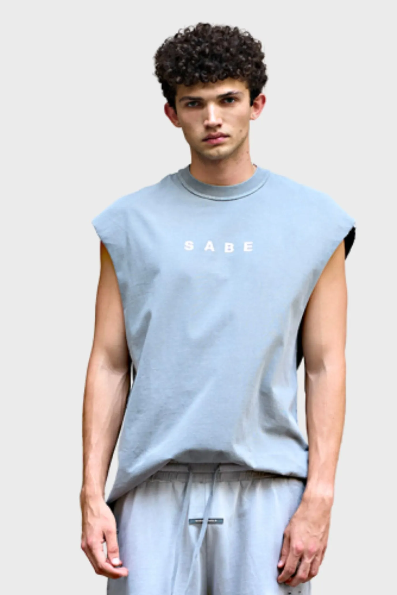 Футболка без рукавов Sabe Sleeveless T-shirt White Logo Grey 1