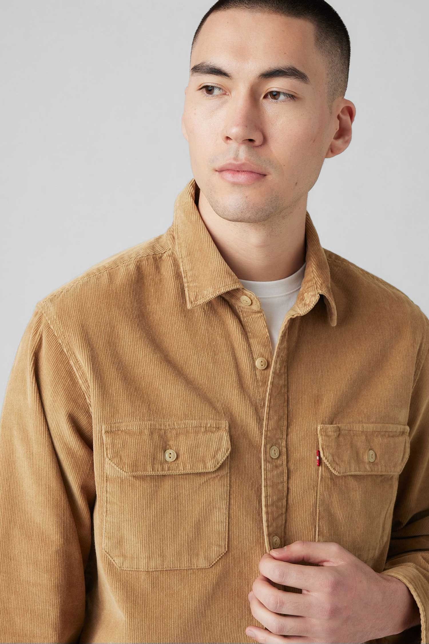 Мужская бежевая вельветовая рубашка 5