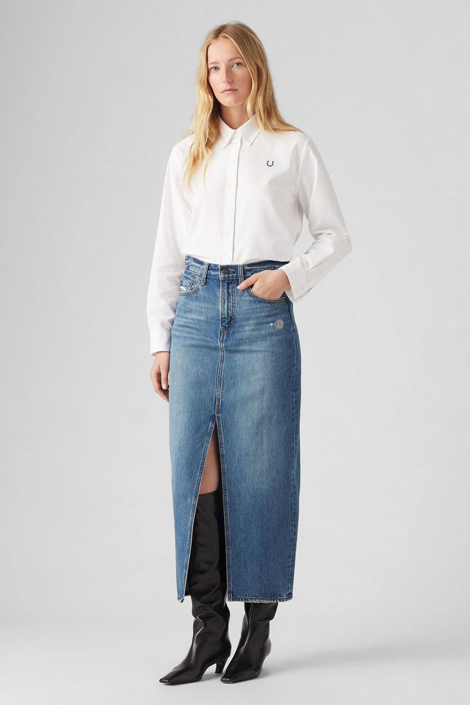 Женская синяя джинсовая юбка 7