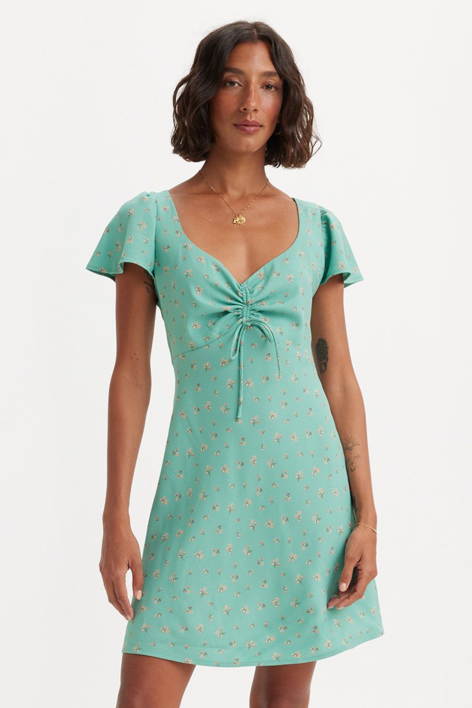 Женское мятное платье с узором 1