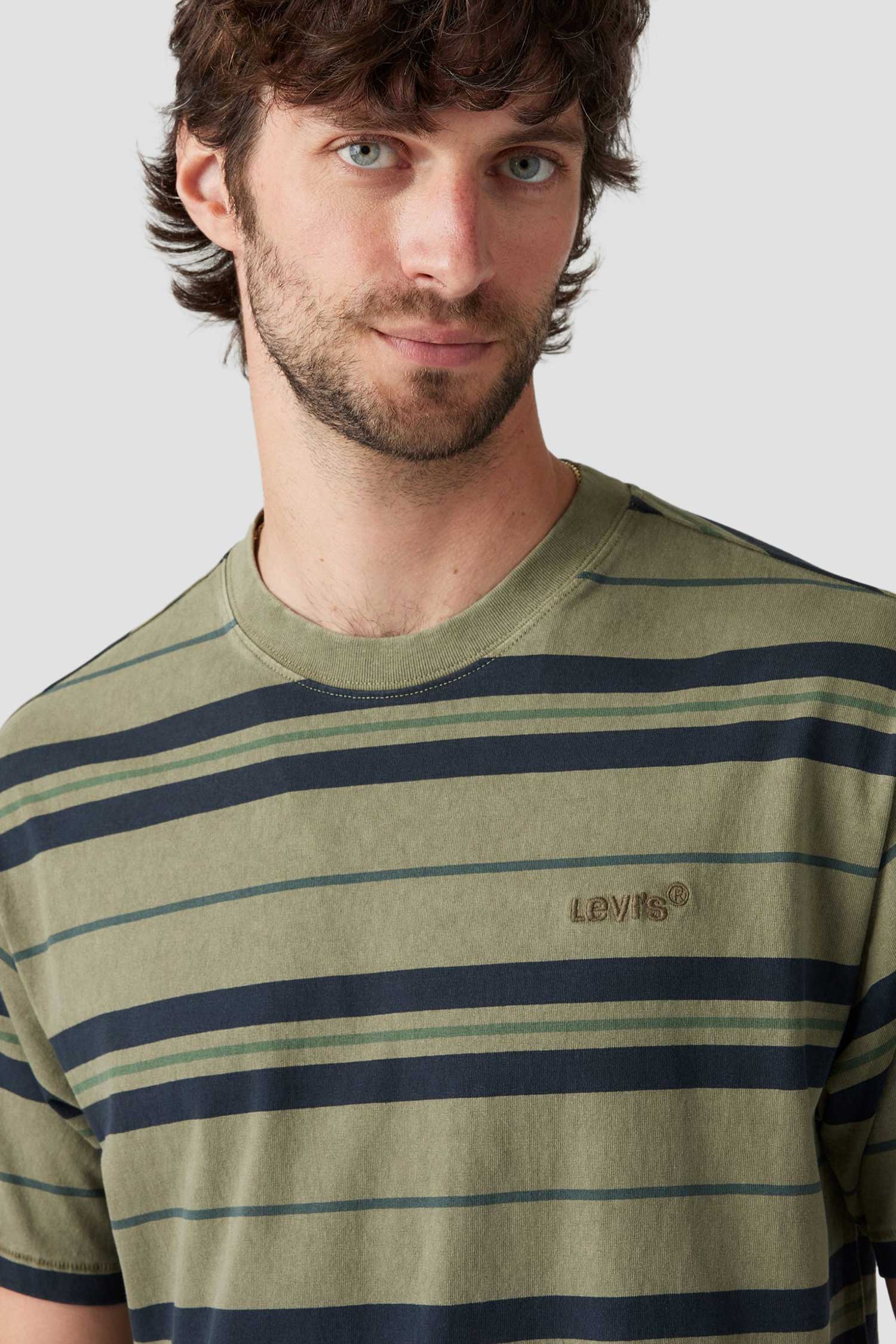 Мужская зеленая футболка в полоску 5