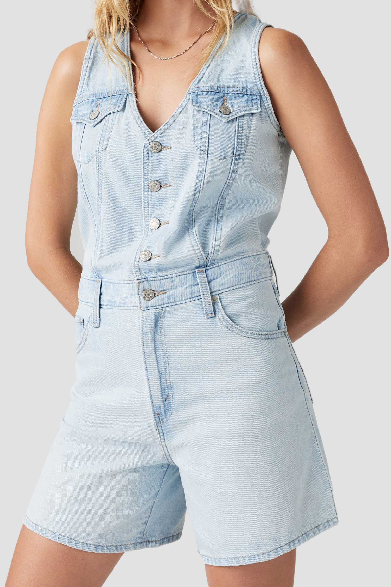 Женский голубой джинсовый комбинезон 5