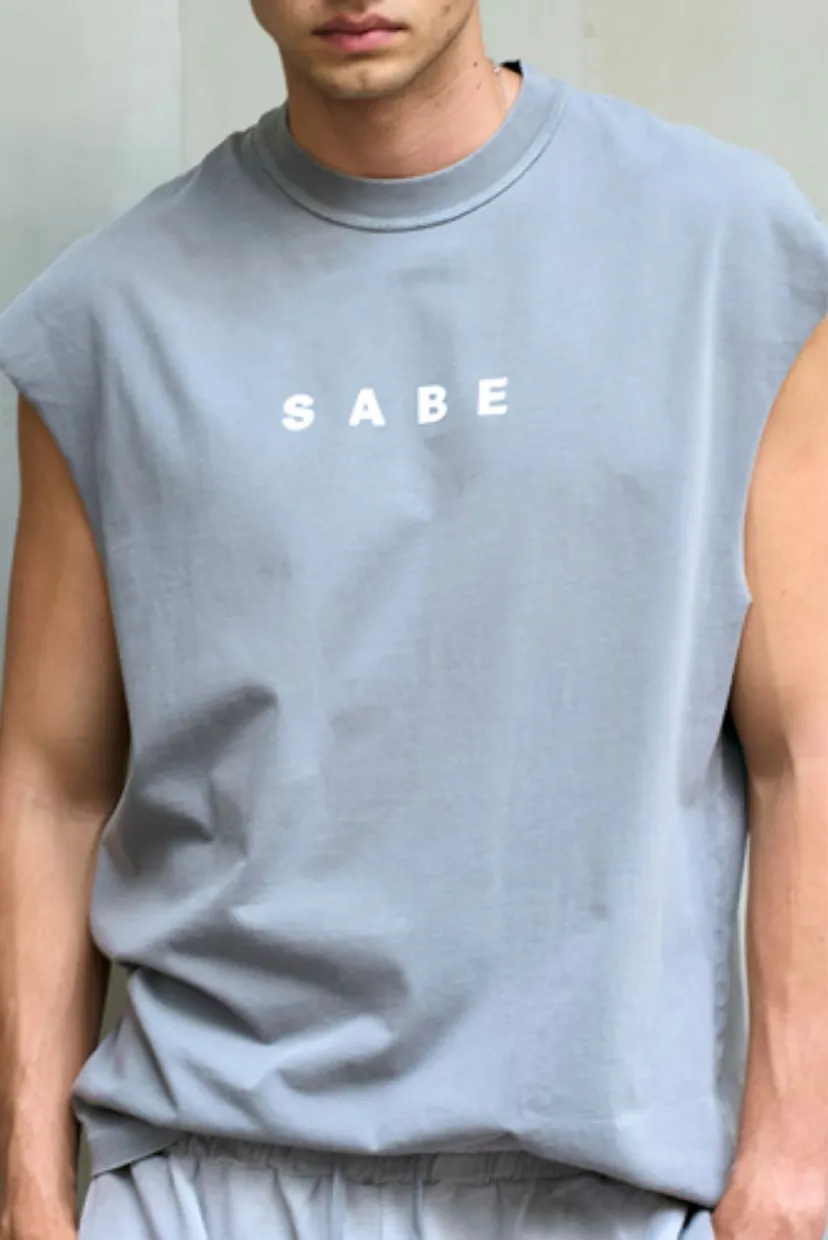 Футболка без рукавов Sabe Sleeveless T-shirt White Logo Grey 3